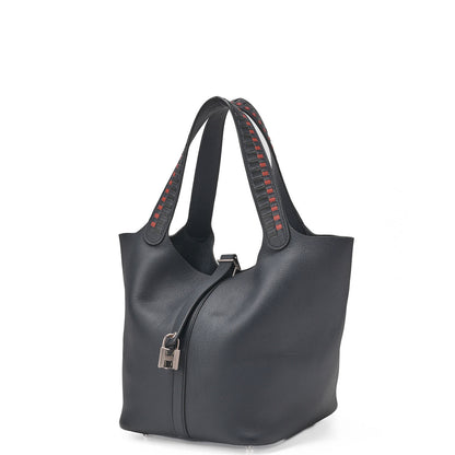 HERMES Handbag Picotan Lock MM Epson Blue de Prusse Blue Silver-Tone Hardware Pre-Owned