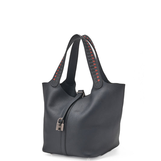 HERMES Handbag Picotan Lock MM Epson Blue de Prusse Blue Silver-Tone Hardware Pre-Owned