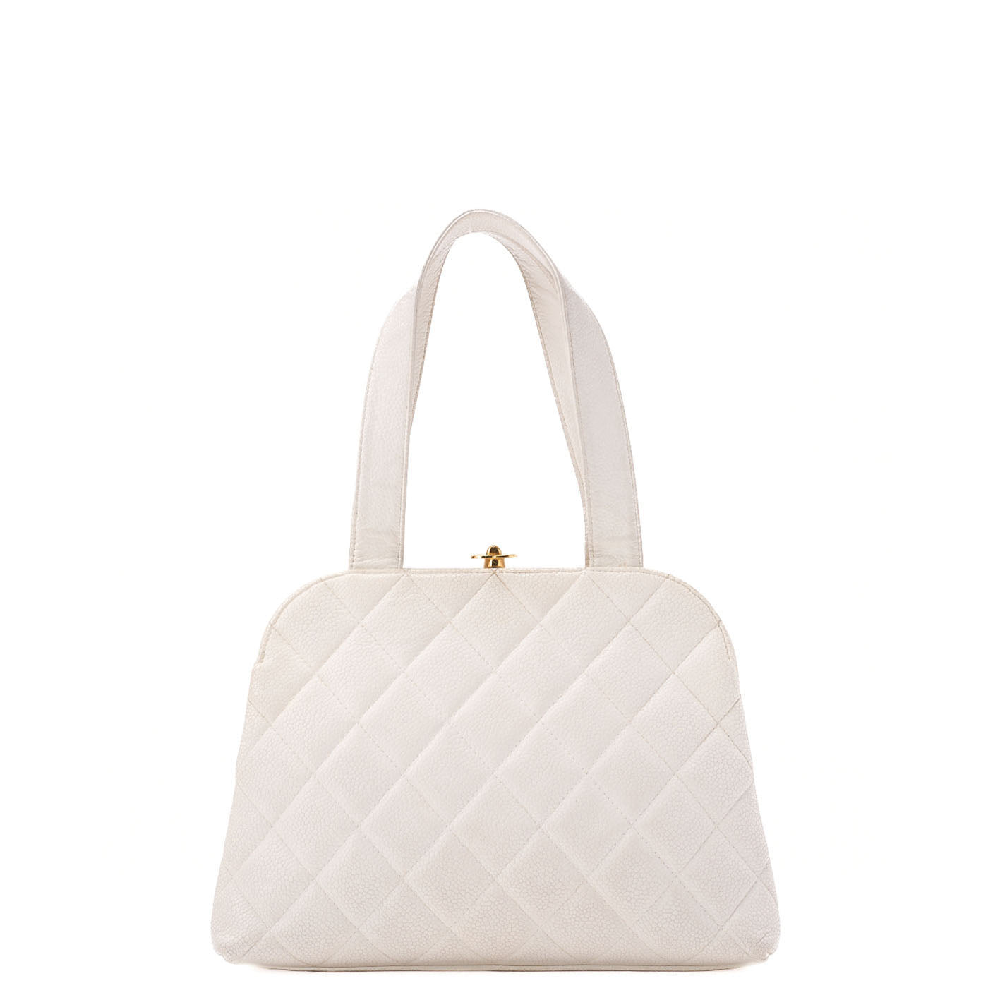 CHANEL Handbag Matelassé Mouth Coco Mark Caviar Skin White Gold-Tone Hardware, Pre-Owned