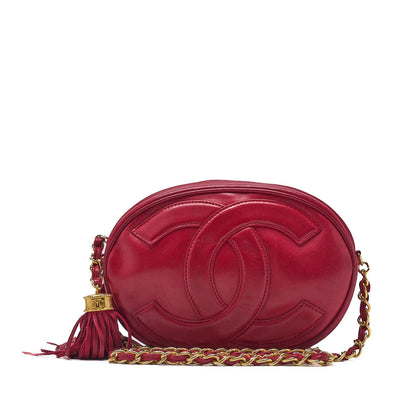 CHANEL Shoulder Bag, Coco Mark With Fringe Chain Shoulder, Lambskin, Red, Gold-Tone Hardware, Pre-Owned