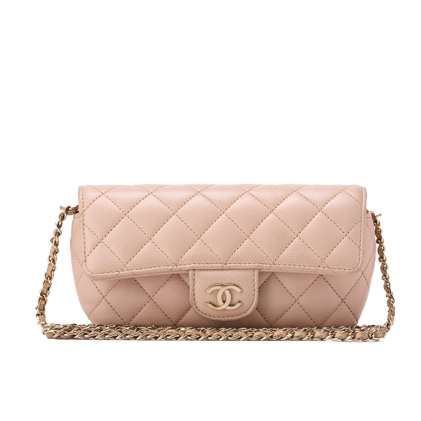 CHANEL Matrasse Shoulder Bag Caviar Skin Glasses Case Beige Silver-Tone Hardware, Pre-Owned