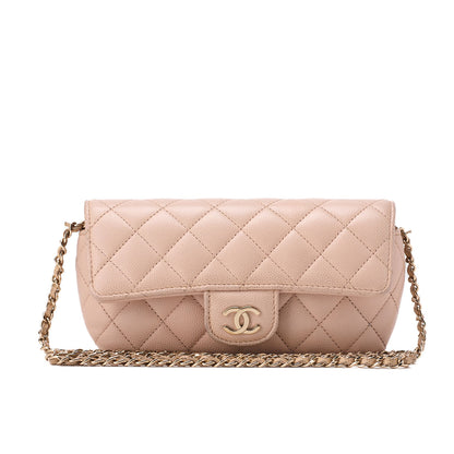 CHANEL Matrasse Shoulder Bag Caviar Skin Glasses Case Beige Silver-Tone Hardware, Pre-Owned
