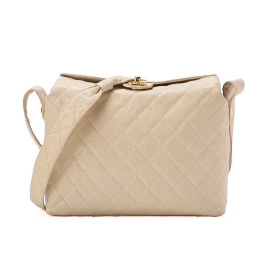 CHANEL Matlasse Upper Coco Mark Shoulder Bag Caviar Skin Beige Gold-Tone Hardware, Pre-Owned