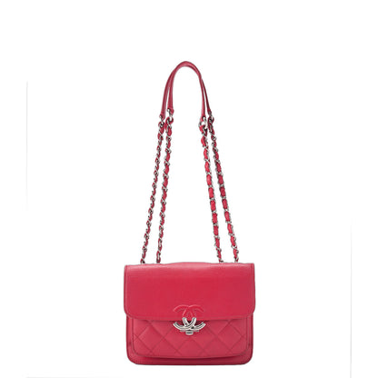 CHANEL Shoulder Bag Tote Bag Matelasse Coco Push Lock Chain Shoulder Caviar Skin Red Silver-Tone Hardware Pre-Owned