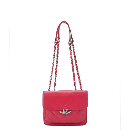 CHANEL Shoulder Bag Tote Bag Matelasse Coco Push Lock Chain Shoulder Caviar Skin Red Silver-Tone Hardware Pre-Owned