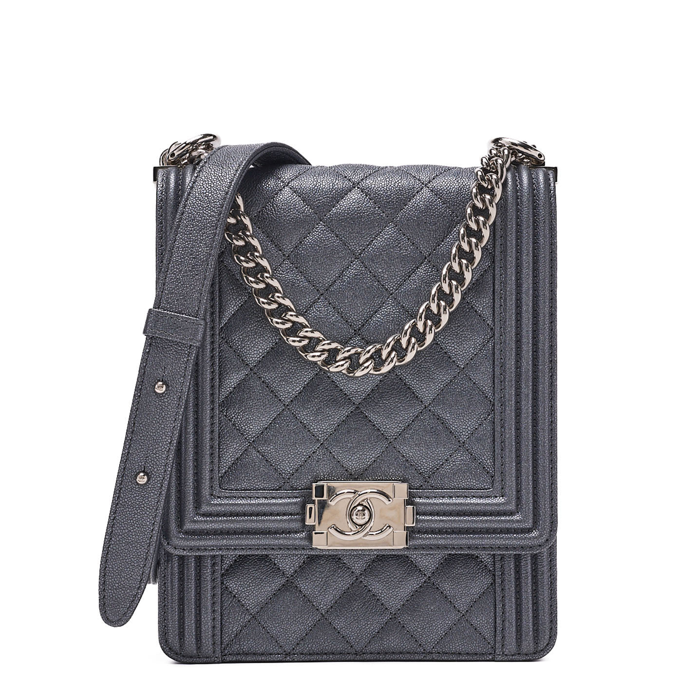 CHANEL Boy Chanel Matelassé Chain Shoulder Caviar Skin Red Silver-Tone Hardware, Pre-Owned