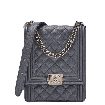 CHANEL Boy Chanel Matelassé Chain Shoulder Caviar Skin Red Silver-Tone Hardware, Pre-Owned