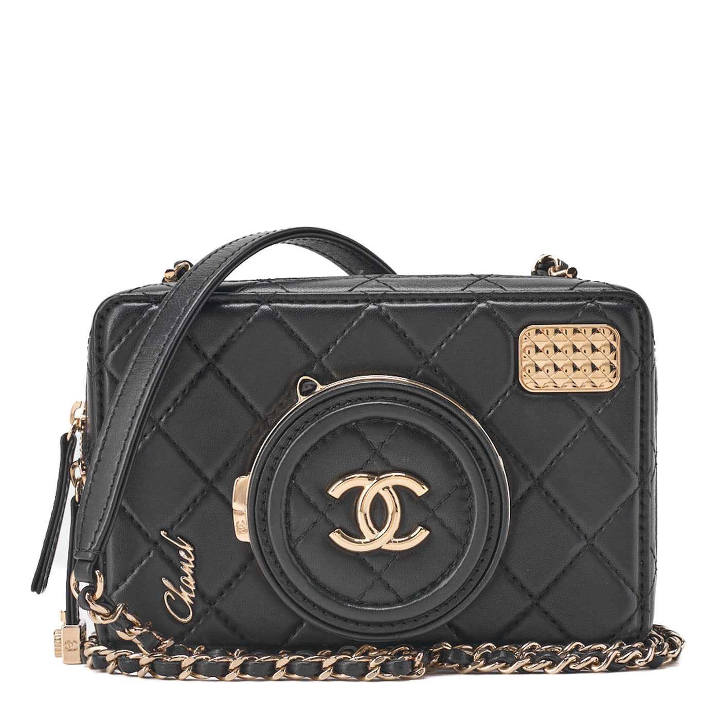 CHANEL Chain Shoulder Bag Matelasse Camera Bag Lambskin Black Gold-Tone Hardware Pre-Owned