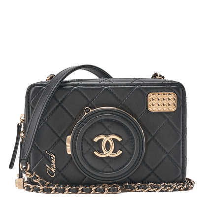 CHANEL Chain Shoulder Bag Matelasse Camera Bag Lambskin Black Gold-Tone Hardware Pre-Owned