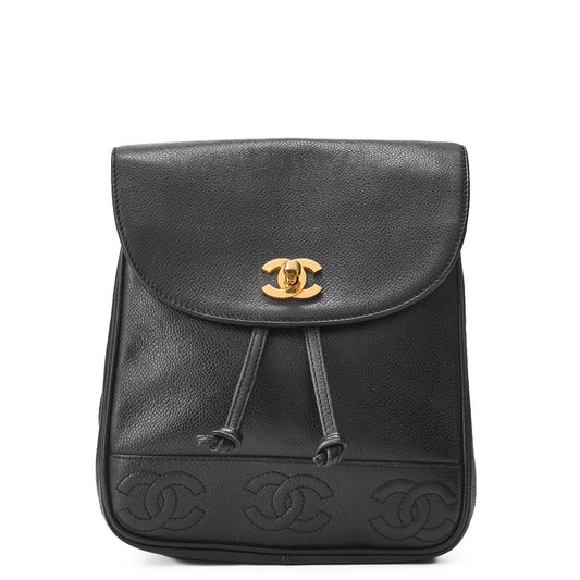 CHANEL Shoulder Bag Backpack Lambskin Triple Coco Turnlock Black Gold-Tone Hardware, Pre-Owned