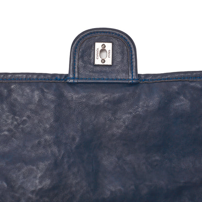 CHANEL Calf Leather Matelasse Single Flap Large Chain Shoulder Navy Silver-Tone Hardware, Pre-Owned