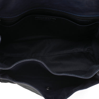 CHANEL Calf Leather Matelasse Single Flap Large Chain Shoulder Navy Silver-Tone Hardware, Pre-Owned
