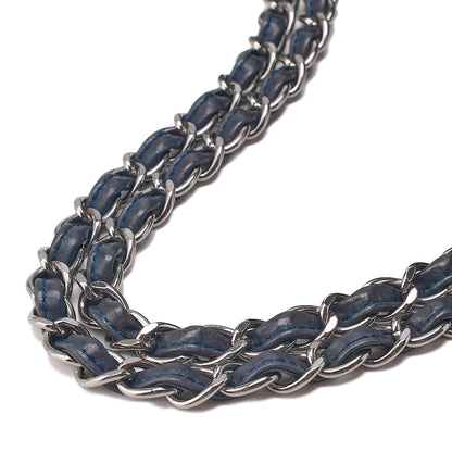 CHANEL Calf Leather Matelasse Single Flap Large Chain Shoulder Navy Silver-Tone Hardware, Pre-Owned
