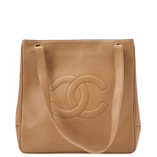 CHANEL Big Coco Mark Tote Bag Caviar Skin Beige Gold-Tone Hardware, Pre-Owned