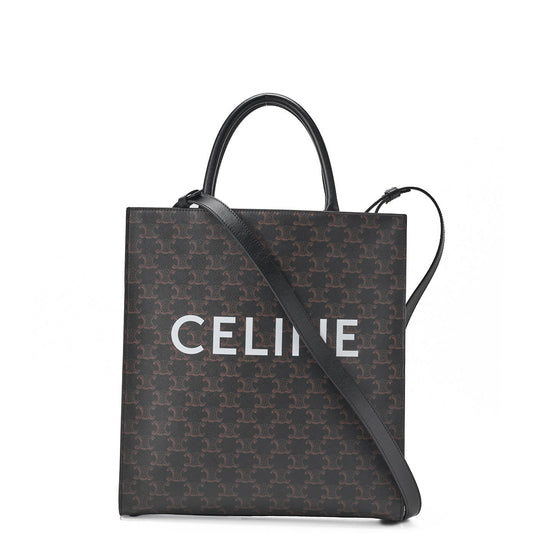 CELINE Medium Tote Bag, Triomphe Canvas, Black, Gold-Tone Hardware, Pre-Owned