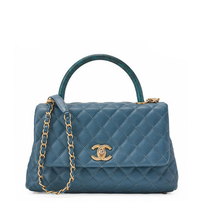 CHANEL Shoulder Tote Bag Matelasse Coco Handle 2WAY Caviar Skin Navy Gold-Tone Hardware Pre-Owned