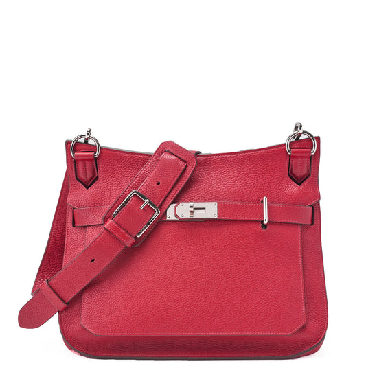 HERMES Gypsiere 34 Shoulder Bag Tryon Clemence Rouge Casaque Silver-Tone Hardware Pre-Owned