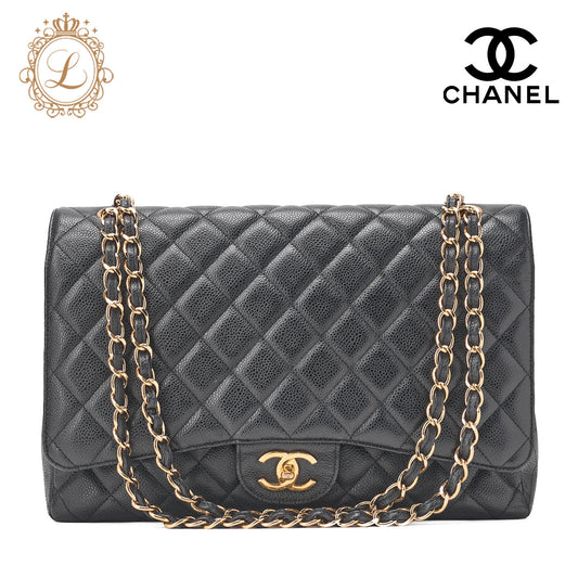 CHANEL Shoulder Bag, Deca Matelasse, Double Flap, Caviar Skin, Black, Gold-Tone Hardware, Pre-Owned - Vintage La Charme