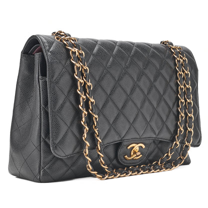 CHANEL Shoulder Bag, Deca Matelasse, Double Flap, Caviar Skin, Black, Gold-Tone Hardware, Pre-Owned - Vintage La Charme