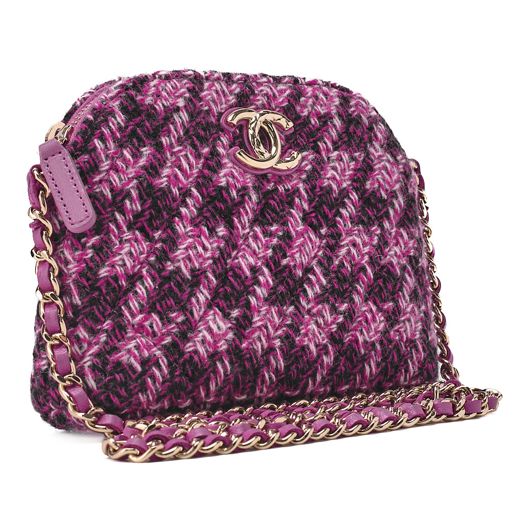 CHANEL Tweed Matelass? Coco Mark Mini Chain Shoulder Purple X Multicolor Gold-Tone Hardware, Pre-Owned