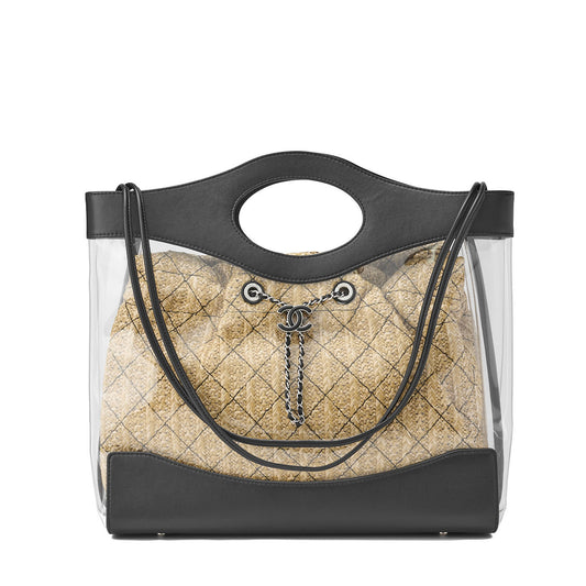 CHANEL Shoulder Tote Bag Matelasse Chain Shoulder 2WAY Lambskin Straw Black Silver-Tone Hardware Pre-Owned