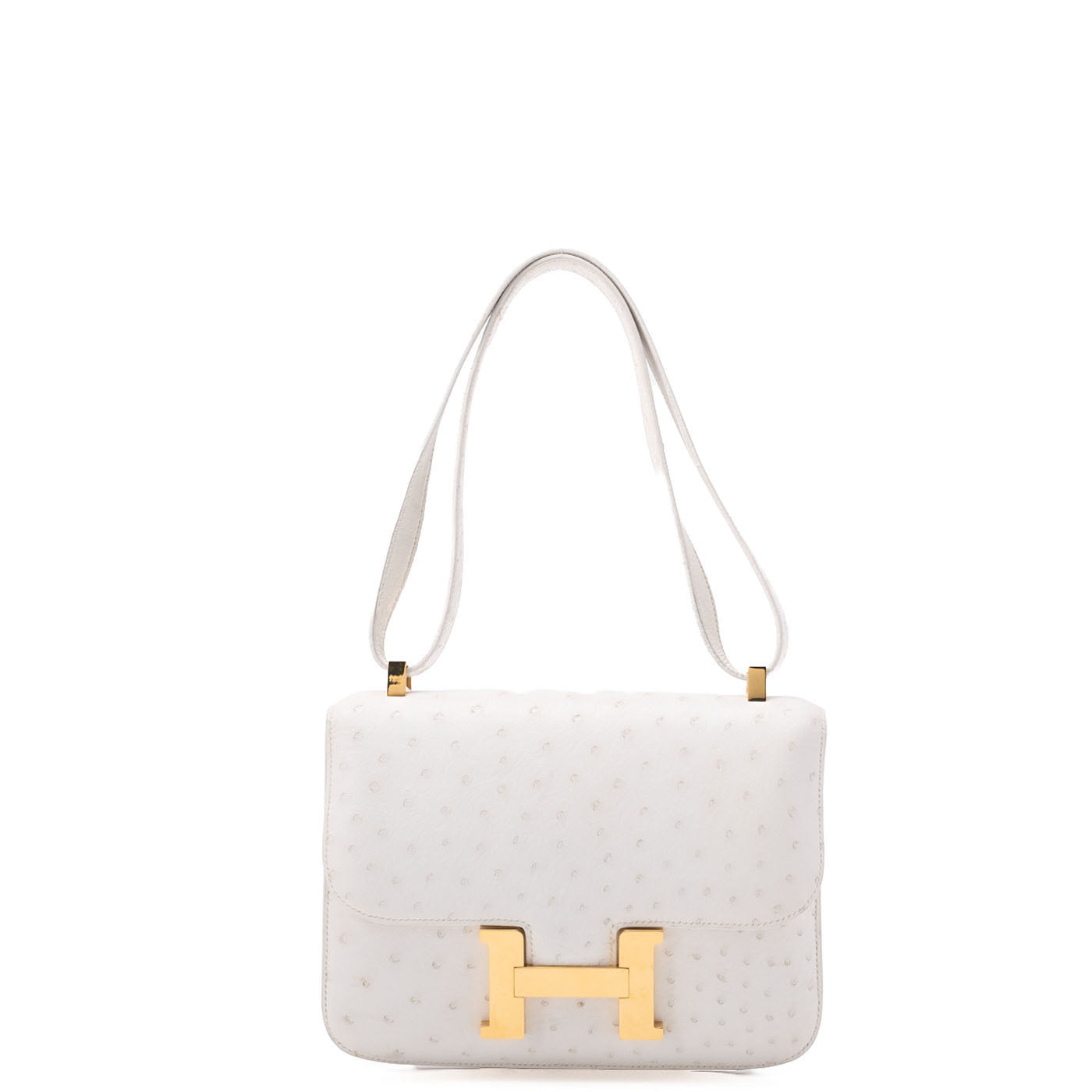 HERMES Constance 23 Shoulder Bag Ostrich White Gold-Tone Hardware Pre-Owned