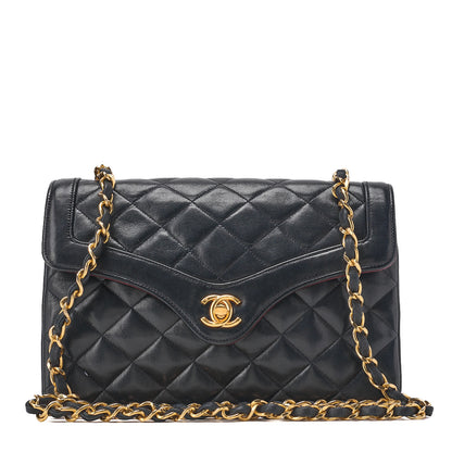 CHANEL Mini Shoulder Bag Matelasse Turn Lock Lambskin Navy Gold-Tone Hardware Pre-Owned