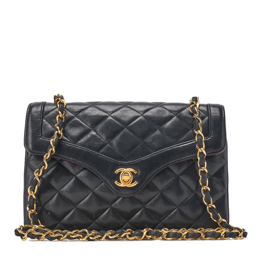 CHANEL Mini Shoulder Bag Matelasse Turn Lock Lambskin Navy Gold-Tone Hardware Pre-Owned