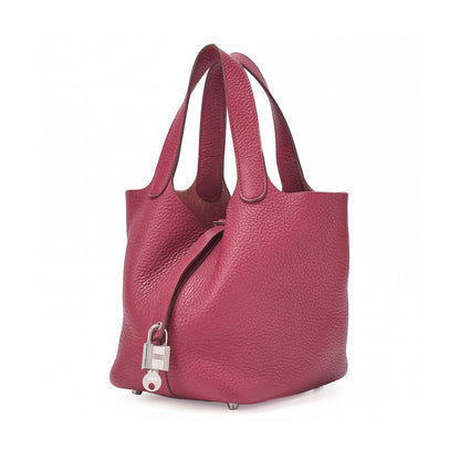 HERMES Picotan Lock PM Handbag Tryon Clemence Rouge casaque Silver-Tone Hardware, Pre-Owned