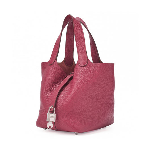 HERMES Picotan Lock PM Handbag Tryon Clemence Rouge casaque Silver-Tone Hardware, Pre-Owned