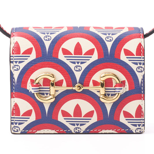Gucci Adidas Horsebit Shoulder Wallet, Leather, Red, Gold-Tone Hardware, Pre-Owned