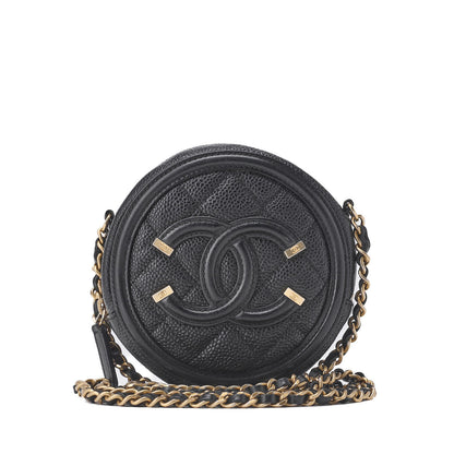 CHANEL Mini Shoulder Bag Matelasse Coco Mark CC Filigree Caviar Skin Black Gold-Tone Hardware Pre-Owned