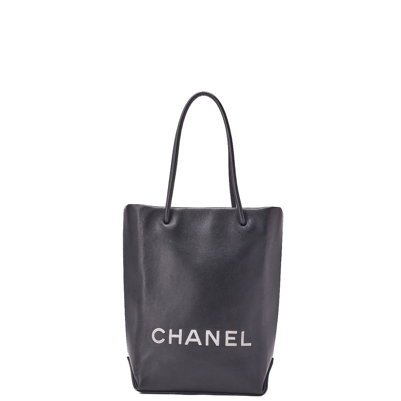 CHANEL Mini Tote Bag Essential Logo Mark Lambskin Black Silver-Tone Hardware Pre-Owned