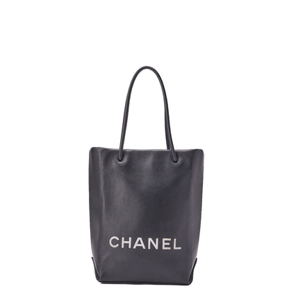 CHANEL Mini Tote Bag Essential Logo Mark Lambskin Black Silver-Tone Hardware Pre-Owned