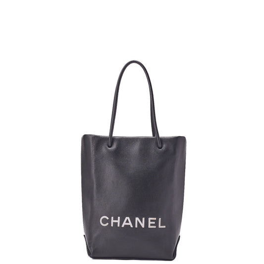 CHANEL Mini Tote Bag Essential Logo Mark Lambskin Black Silver-Tone Hardware Pre-Owned
