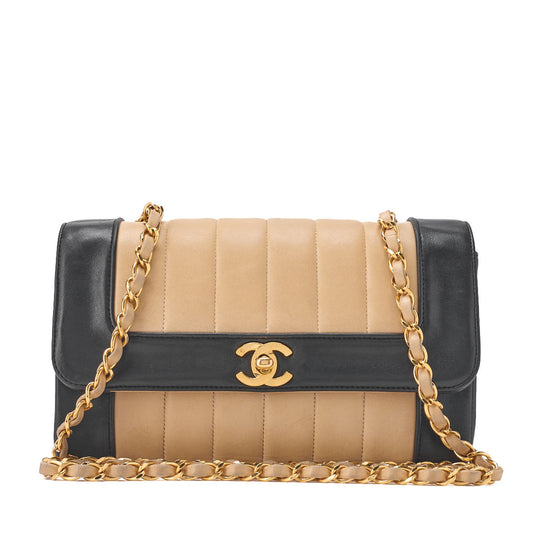 CHANEL Shoulder Bag Mademoiselle Lambskin Beige and Black Gold-Tone Hardware Pre-Owned