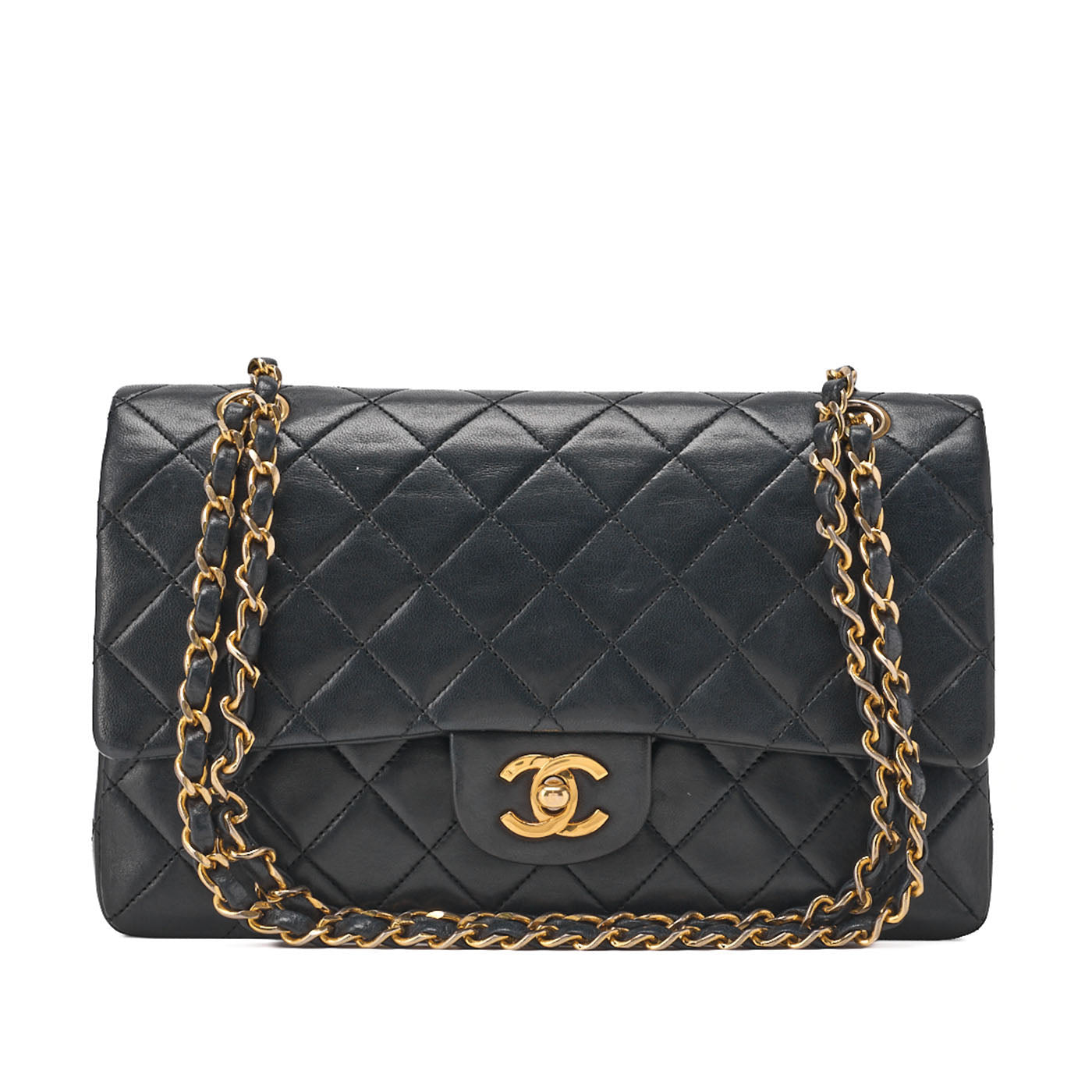 CHANEL Chain Shoulder Bag Matelasse Double Flap Lambskin Black Gold-Tone Hardware Pre-Owned