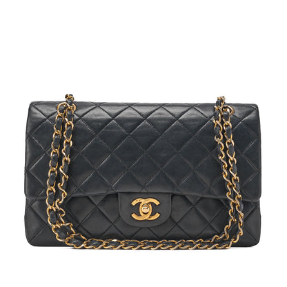 CHANEL Chain Shoulder Bag Matelasse Double Flap Lambskin Black Gold-Tone Hardware Pre-Owned