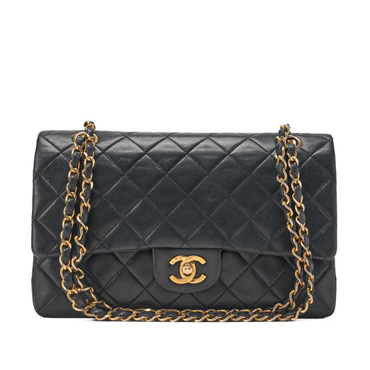 CHANEL Chain Shoulder Bag Matelasse Double Flap Lambskin Black Gold-Tone Hardware Pre-Owned