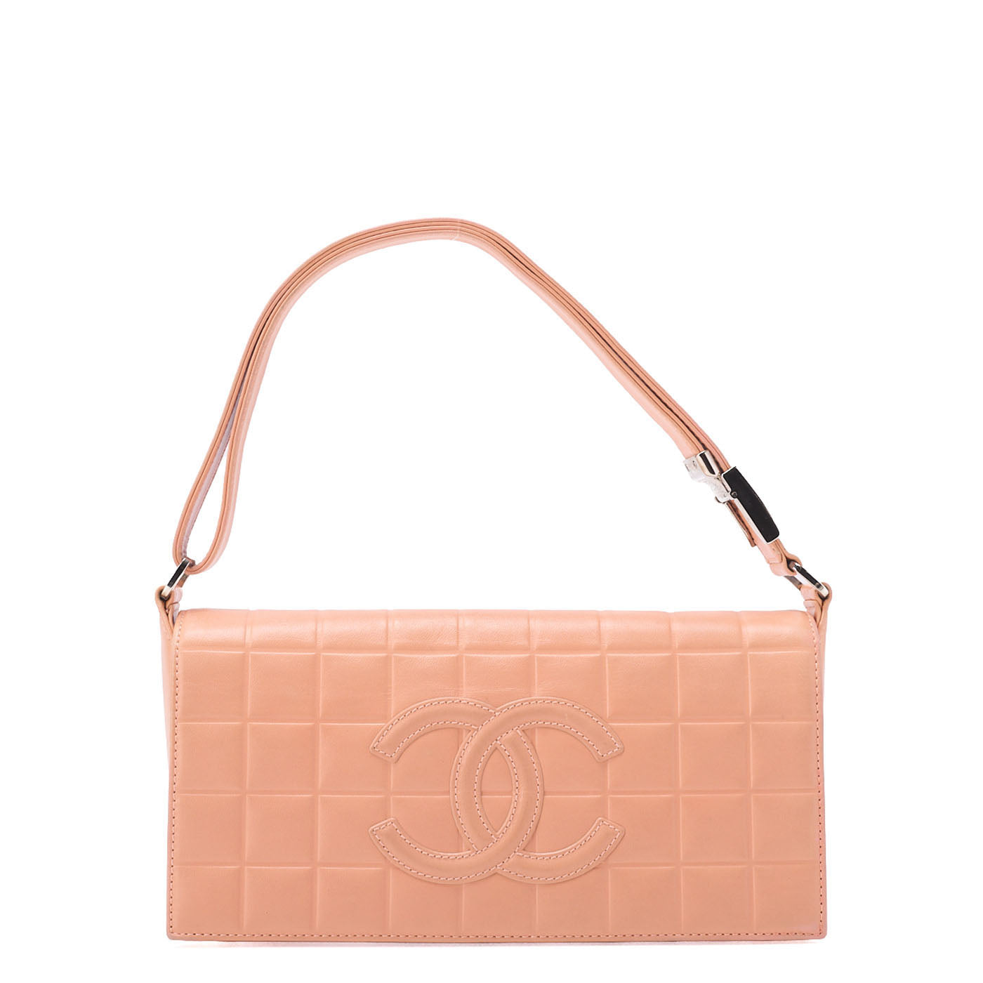 CHANEL One Shoulder Bag Chocolate Bar Coco Mark Lambskin Salmon Pink Silver-Tone Hardware, Pre-Owned