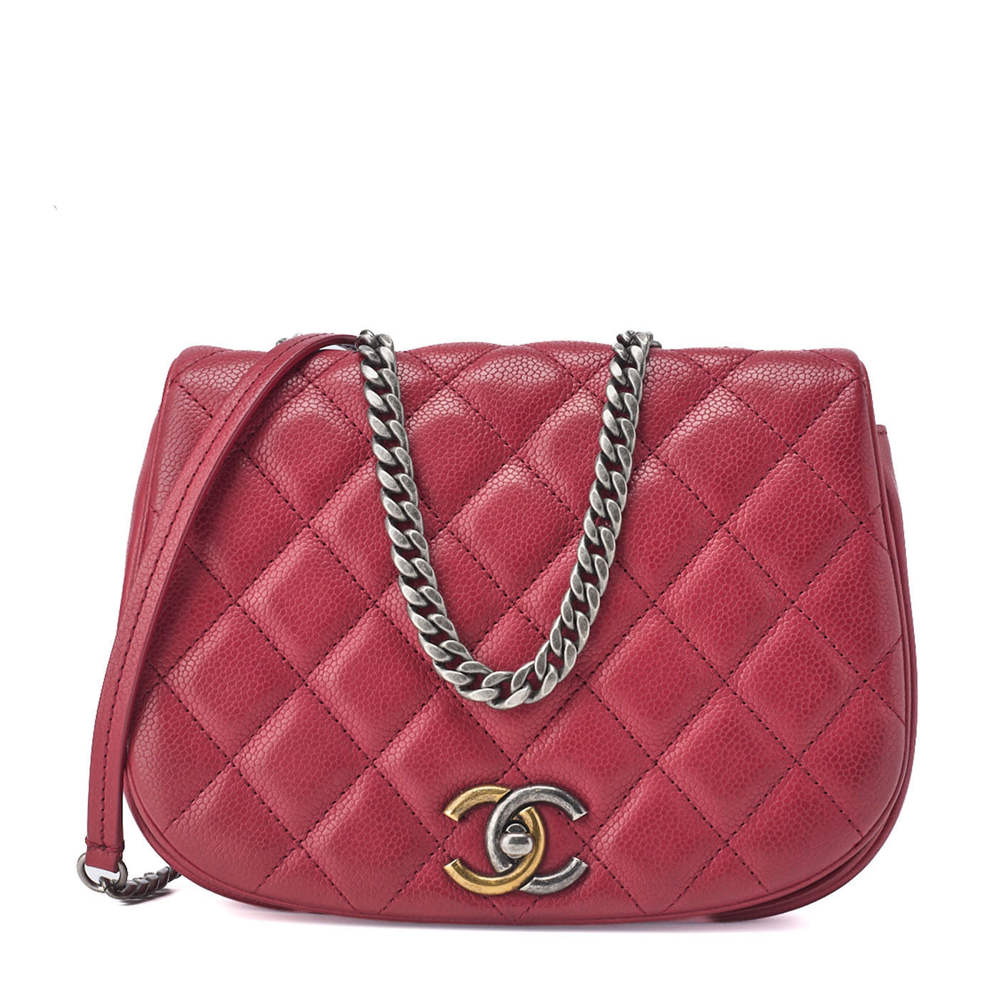 CHANEL Shoulder Tote Bag Matelasse Full Flap Chain Caviar Skin Red Gold-Tone Hardware Pre-Owned