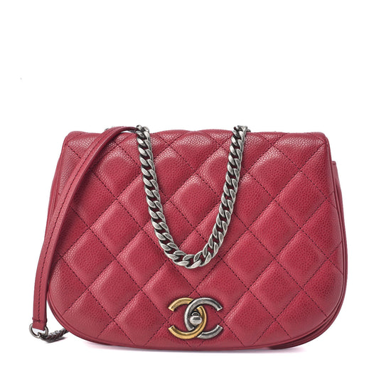 CHANEL Shoulder Tote Bag Matelasse Full Flap Chain Caviar Skin Red Gold-Tone Hardware Pre-Owned