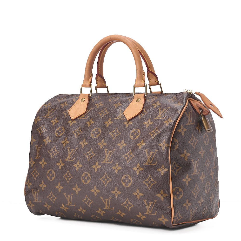 LOUIS VUITTON Louis Vuitton Monogram Speedy 30 Handbag M41526 Brown Gold-Tone Hardware, Pre-Owned