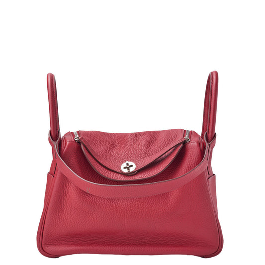 HERMES Lindy 30 2WAY Shoulder Bag Tryon Clemence Rouge Casaque Silver-Tone Hardware Pre-Owned