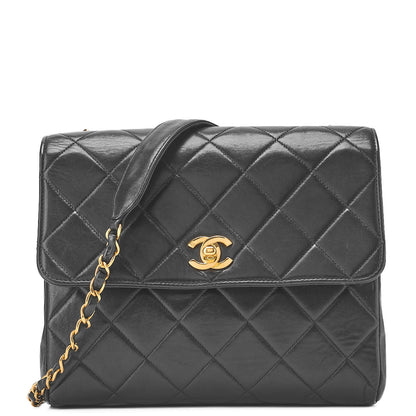 CHANEL Chain Shoulder Bag Matelassé Turnlock Square Lambskin Black Gold-Tone Hardware, Pre-Owned