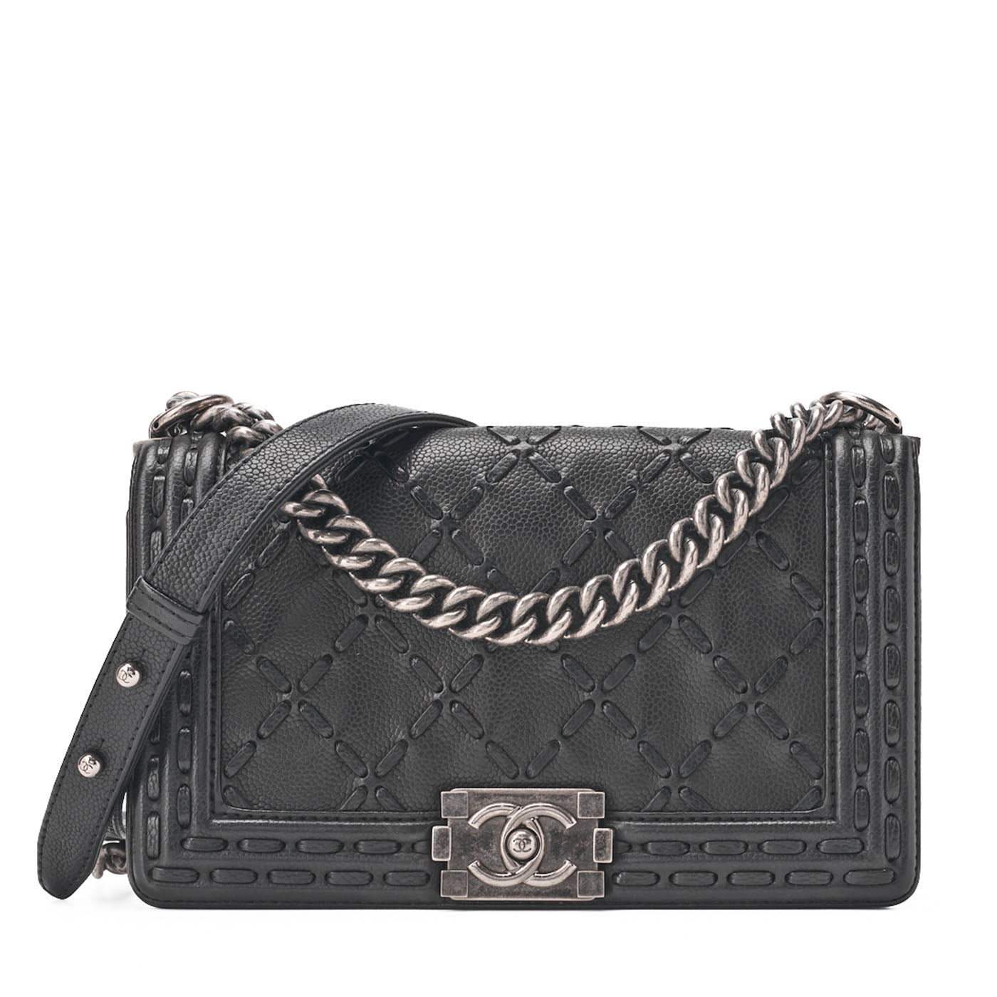 CHANEL Umhängetasche, Boy Chanel V Stitch, Denim, silberfarbene Hardware, gebraucht