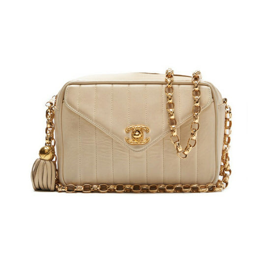 CHANEL Mademoiselle Fringe Bijou Chain Shoulder Bag Lambskin Ivory Gold-Tone Hardware Pre-Owned - Vintage La Charme