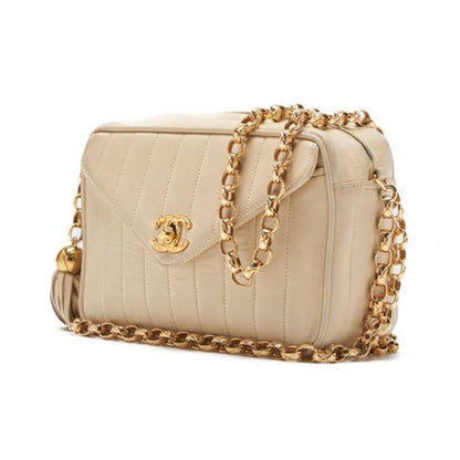 CHANEL Mademoiselle Fringe Bijou Chain Shoulder Bag Lambskin Ivory Gold-Tone Hardware Pre-Owned - Vintage La Charme