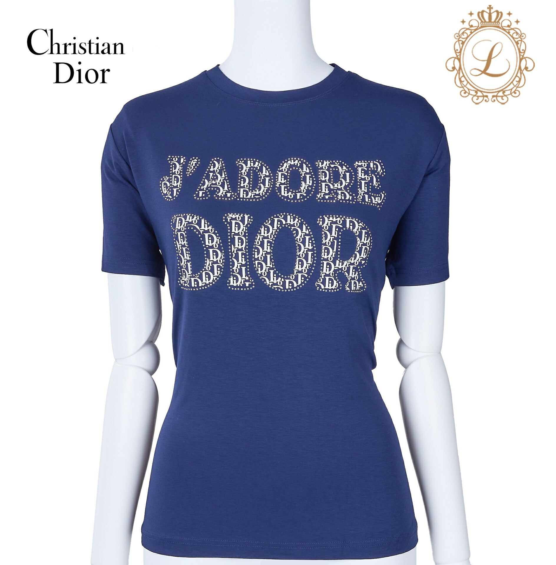 Dior T-Shirt Short Sleeve Cut-and-Sew Polyester Navy Blue Gold-Tone Hardware Pre-Owned - Vintage La Charme