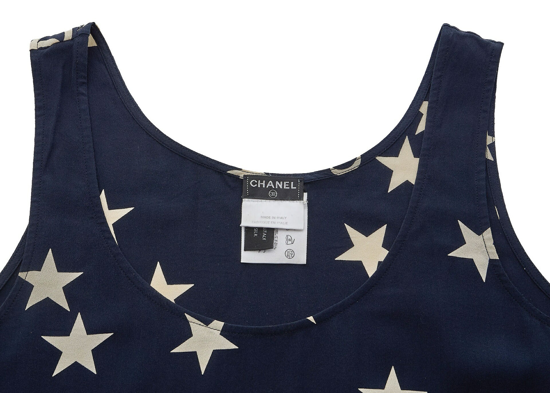 CHANEL Sleeveless Top and Skirt Set, Coco Mark Star, Silk, Black, Gold-Tone Hardware, Pre-Owned - Vintage La Charme